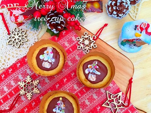 HMで簡単カップケーキ♪チョコでXmasアート♡